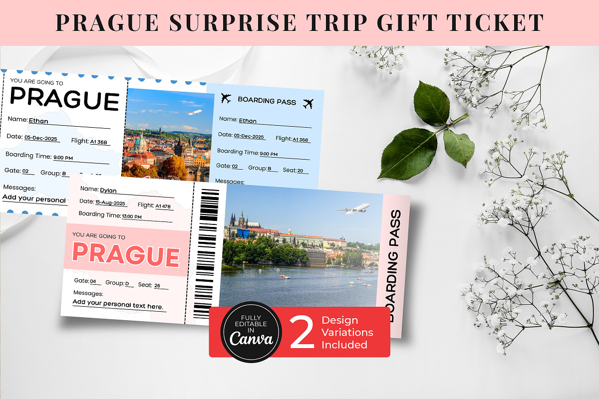Prague Boarding Pass Canva Templates, a Card Template by Snapybiz (Photo 3 of 10)
