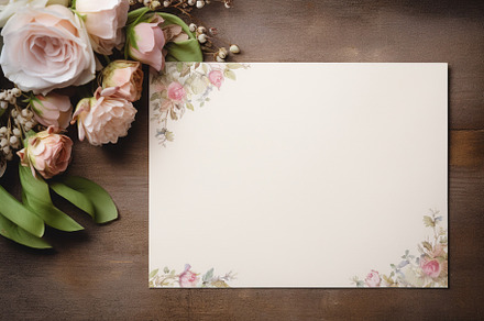 Blank paper and flowers on country rustic wooden table backgroun, an Arts & Entertainment Photo by Anneleven