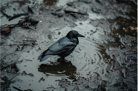 Distressed Bird in dirty pond water, an Industrial Photo by Ylivdesign