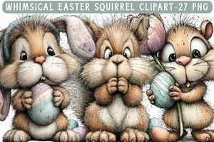 Whimsical Easter Squirrel Clipart, an Illustration by Libby Wishes