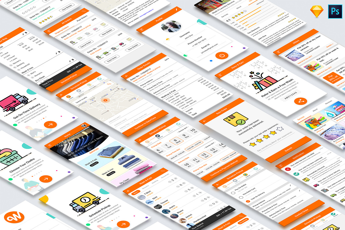 Wash It Laundry Service UI Kit, an UI Kit Template by App Innovation (Photo 3 of 8)