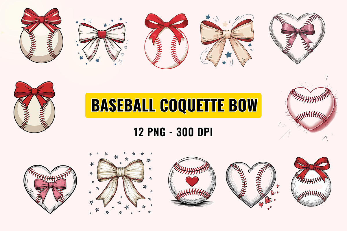 12 Baseball Coquette Bow PNG, a Sport Illustration by BoudaTemplate