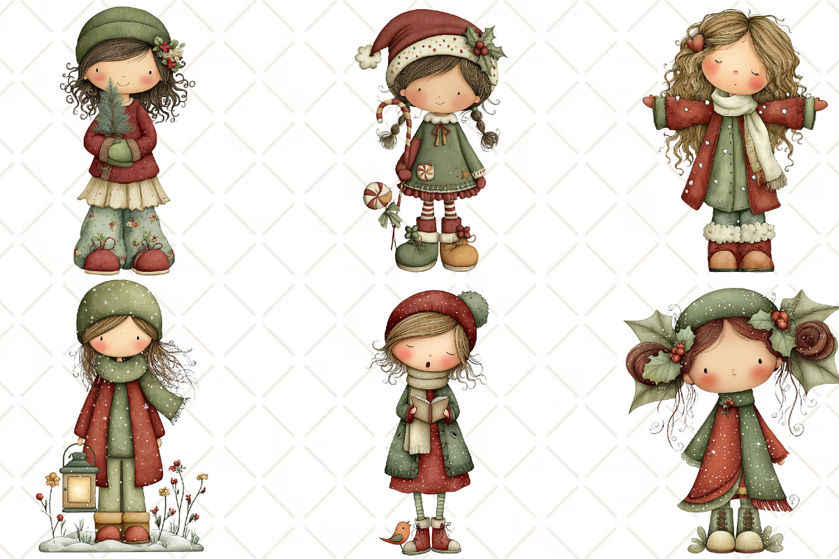 Whimsical Christmas Girls Clipart, an Illustration by Black Bird Studio (Photo 5 of 6)