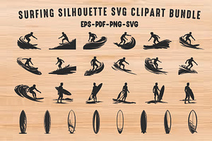 Surfing With Surfboards SVG Bundle, a Person Illustration by Gfx Expert Team