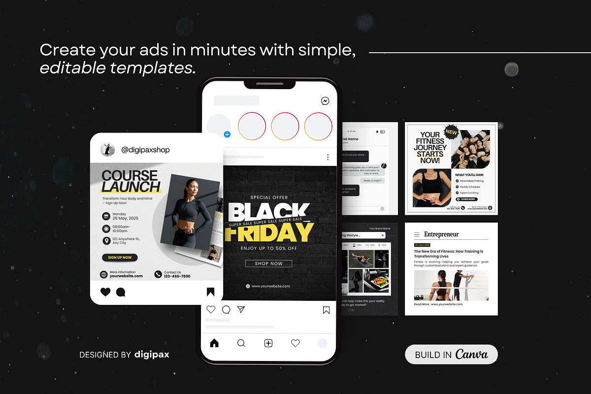 Fitness Static Ad Templates Canva, a Social Media Template by DigiPax (Photo 4 of 11)