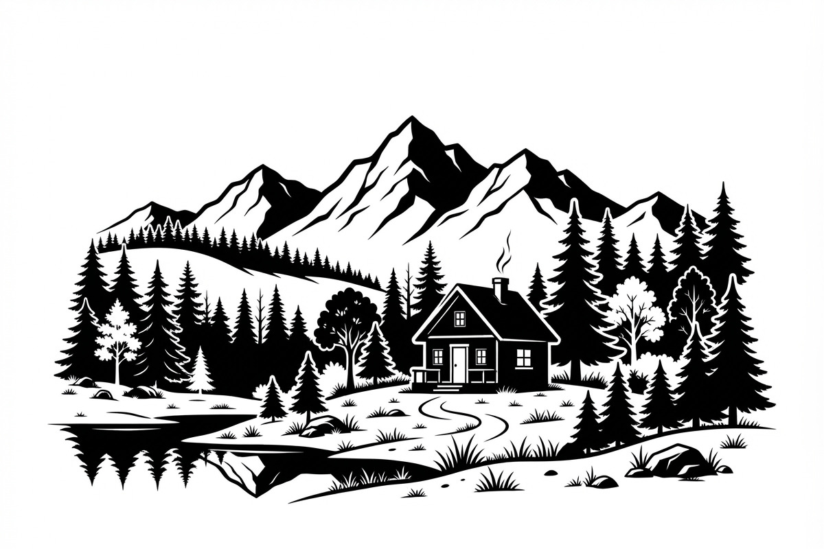 50 Forest Cabin Landscape Silhouette, an Empty State Illustration by Amazin_art (Photo 34 of 38)