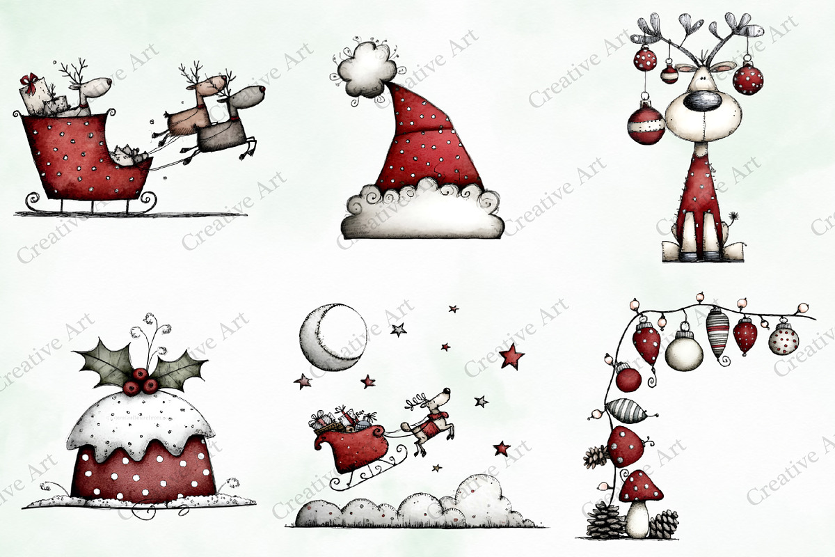 Whimsical Quirky Christmas Clipart, an Illustration by Creative Art (Photo 6 of 13)