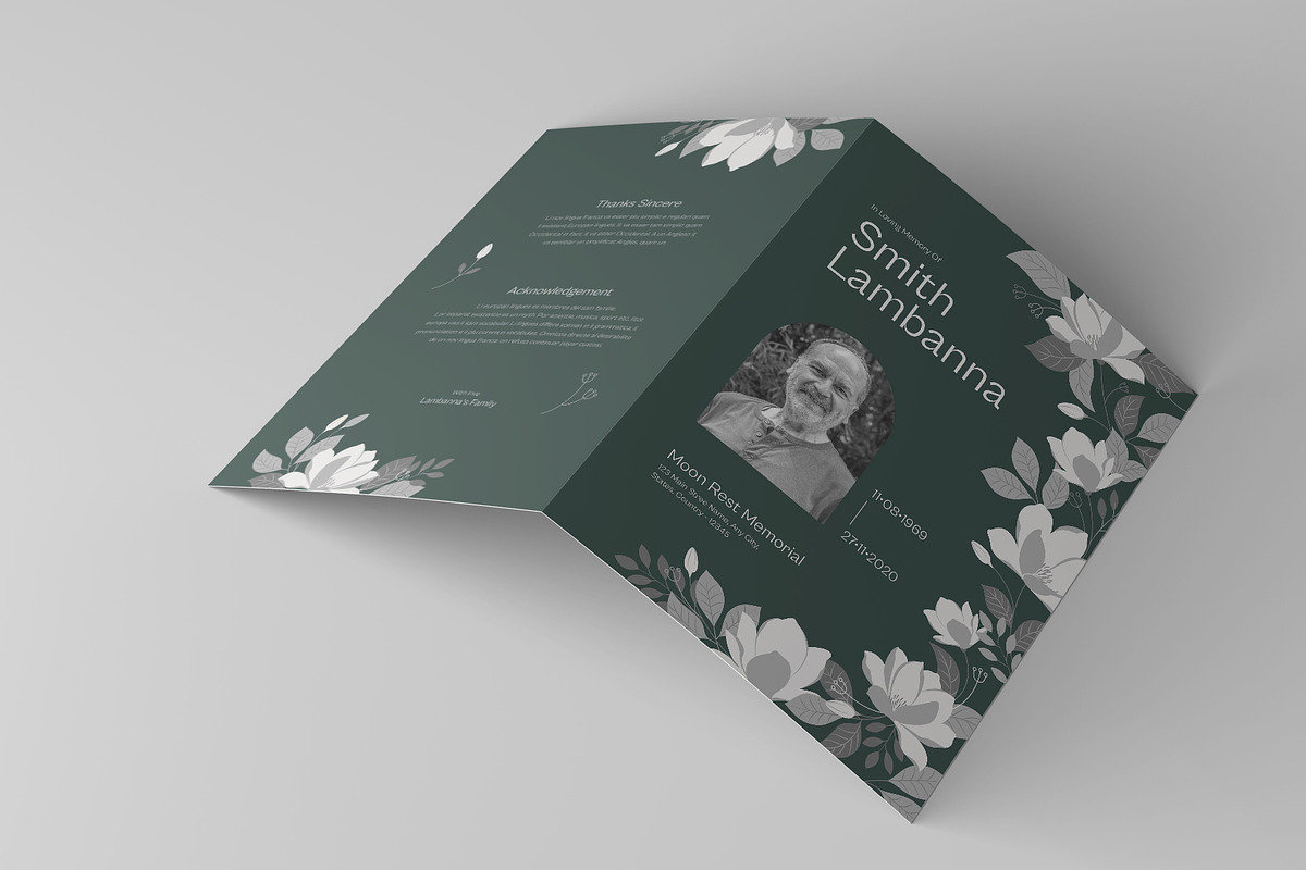 Green Floral Funeral Program, a Brochure Template by Neermana (Photo 2 of 4)