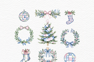 Garland Pink Bow Watercolor Clipart.