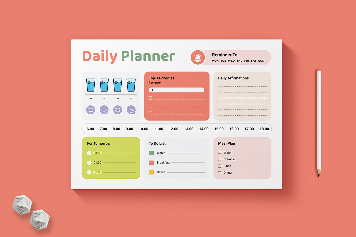 Daily Planner Layout, a Stationery Template by MightyDesign (Photo 1 of 6)