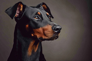 Close up profile of a black and tan Doberman Pinscher dog with n, an Animal Photo by José Manuel Gelpi