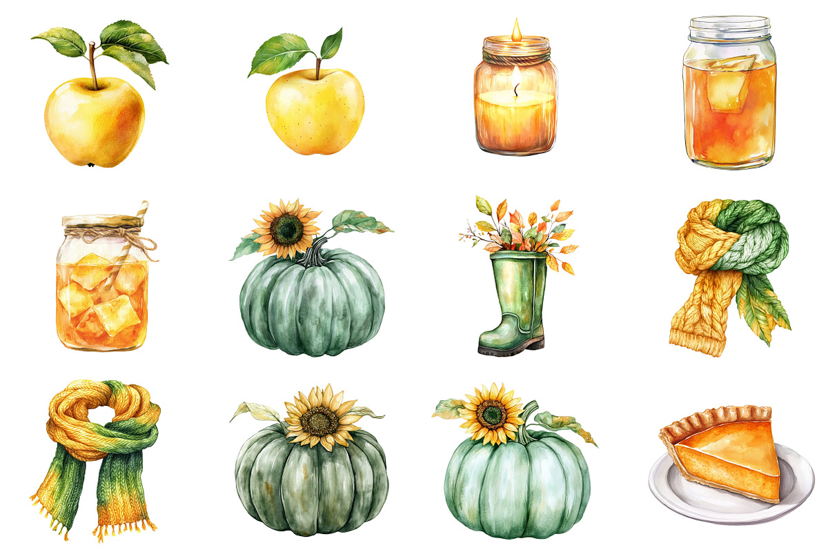 Yellow & Green Autumn Clipart PNG, an Illustration by CitraGraphics (Photo 3 of 6)