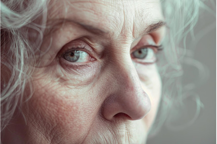 Close up of a pensive senior woman, a Person Photo by Ylivdesign