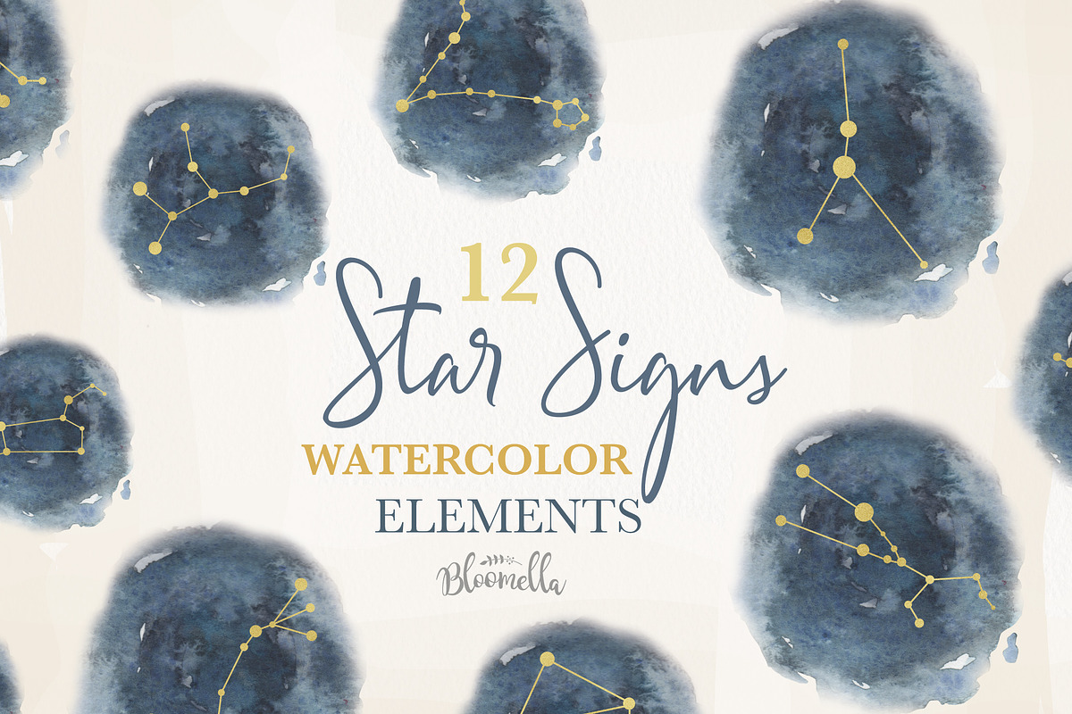 Star Signs Set Watercolor Astrology, an Illustration by Bloomella (Photo 1 of 7)