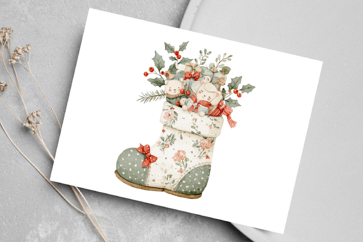 Watercolor Boho Christmas Clipart, an Illustration by Canvas Craft (Photo 5 of 8)