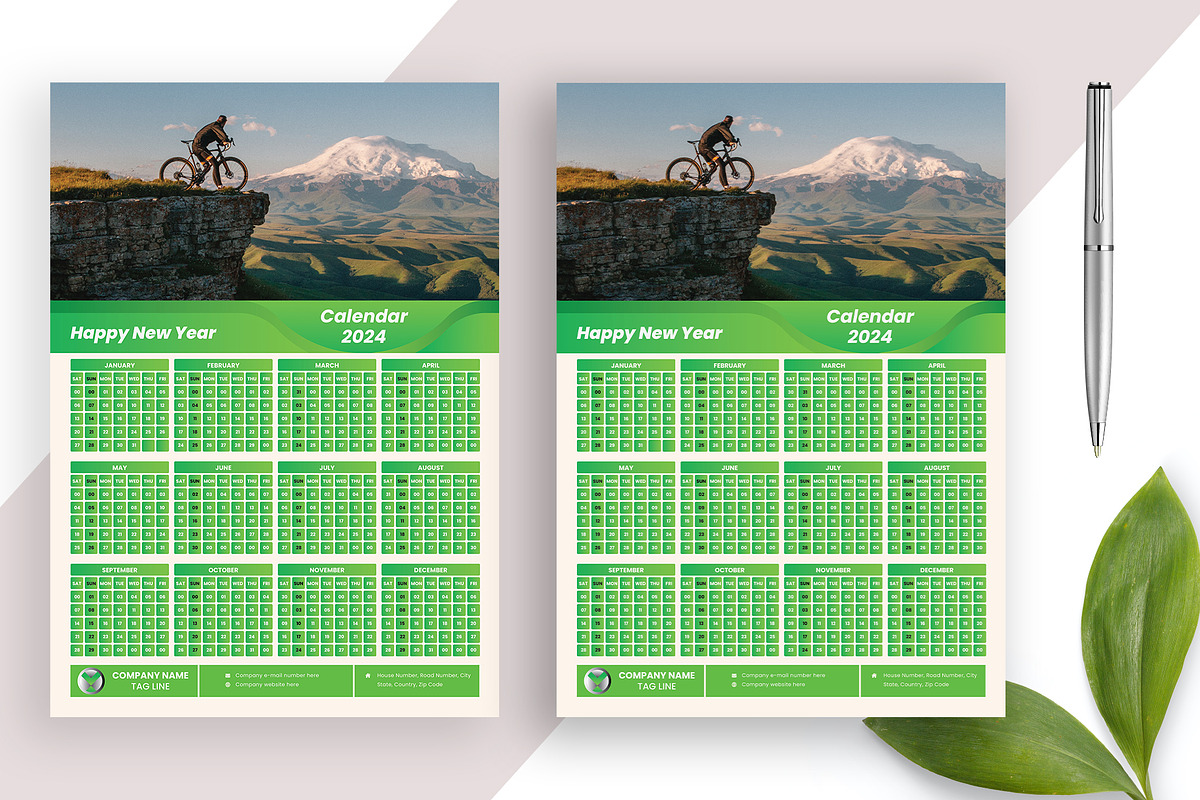 Modern One Page Wall Calendar 2024, a Stationery Template by Annudesign (Photo 4 of 5)