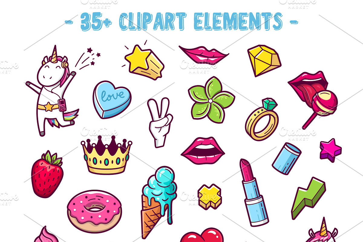 Girls Power. Clipart and pattern set, a Decorative Illustration by yurlick (Photo 2 of 8)