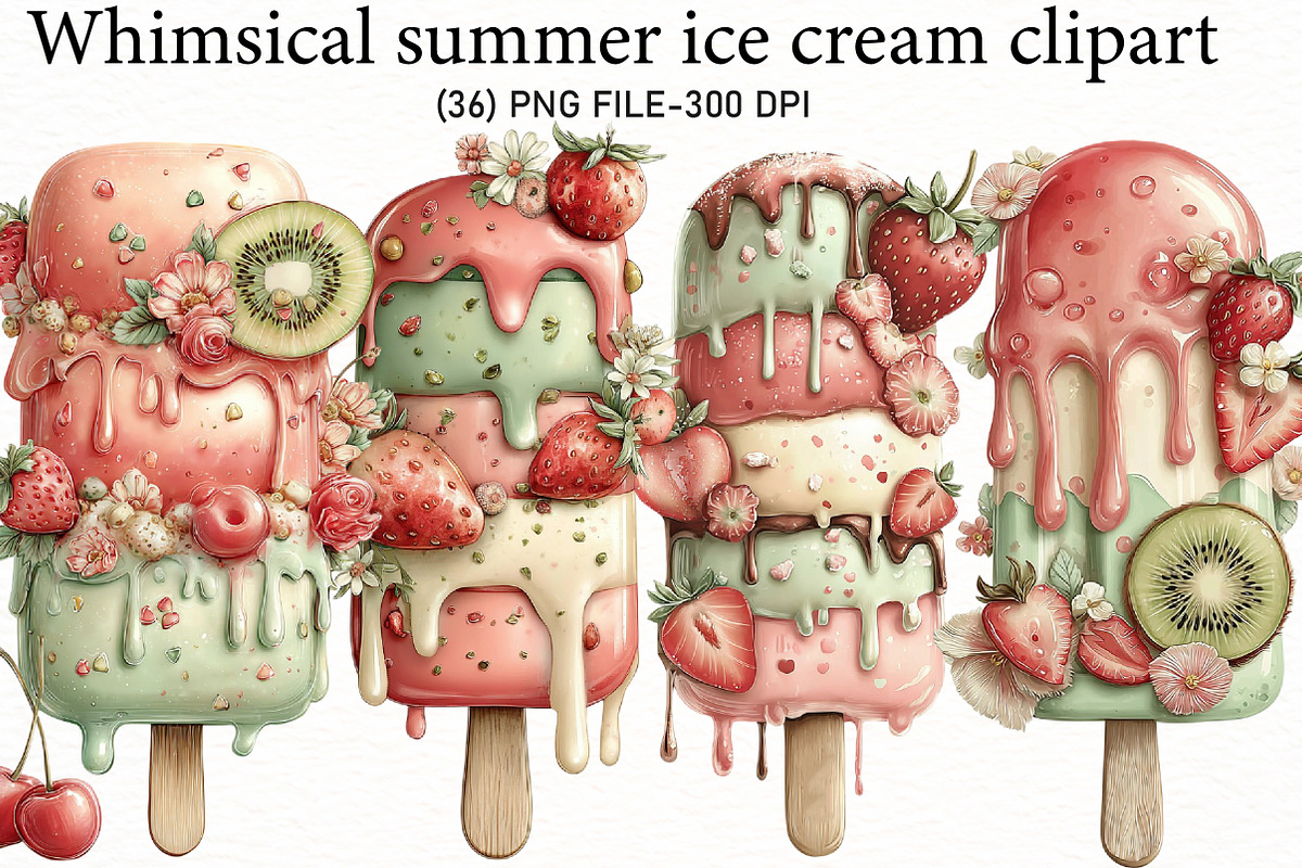 Whimsical summer ice cream clipart, an Illustration by Designworld (Photo 1 of 5)