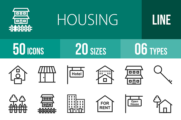 50 Housing Line Icons preview 4