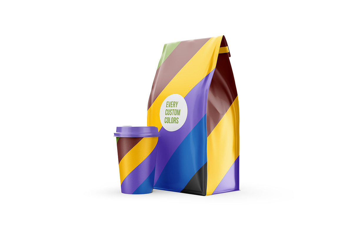 Coffee Pouch Mockup with cup, a Cups & Container Mockup by easymock (Photo 4 of 9)