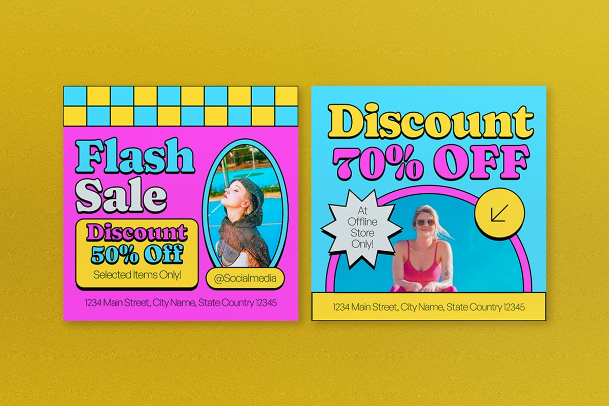 Pink Blue 70's Fashion Sale Banner, an UI Kit Template by graphicook (Photo 6 of 10)