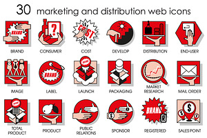 Thirty line icons set of marketing.