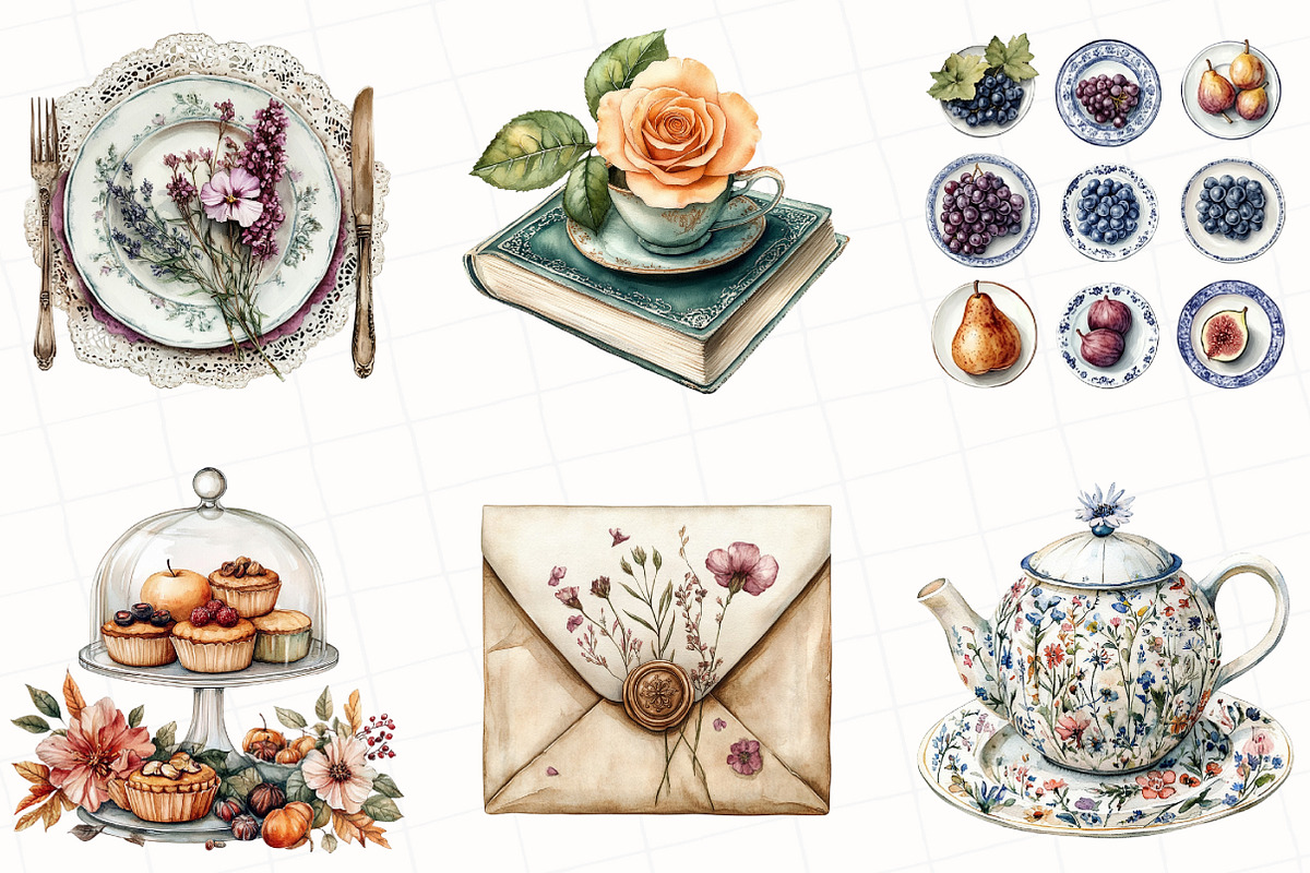 Watercolor Autumn Tea Party Clipart, an Illustration by OK Design (Photo 2 of 5)