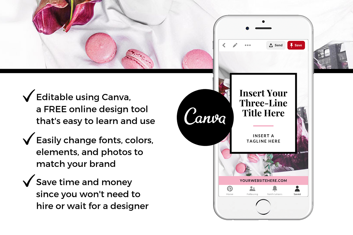 Pinterest Pin Template - Pink, a Social Media Template by ProductiveandFree (Photo 4 of 9)