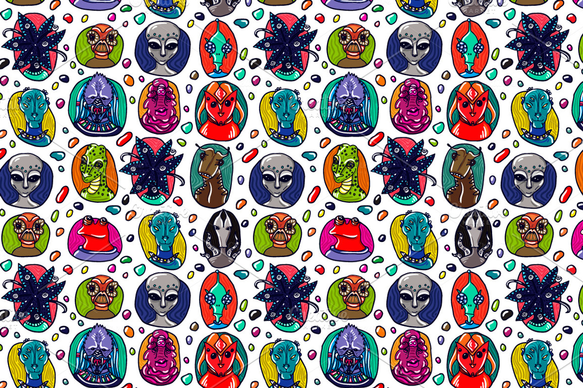 Space Aliens, a Pattern Graphic by Apolinarias Art (Photo 4 of 5)