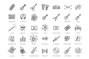 Music Icon Set, an Outline Icon by Tettygreen