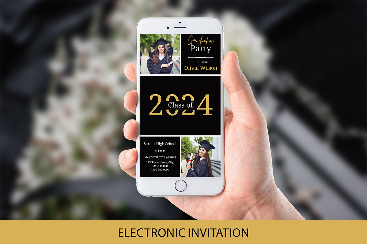 Black-Gold Photo Collage Graduation, an Invitation Template by SmmrDesign (Photo 1 of 6)