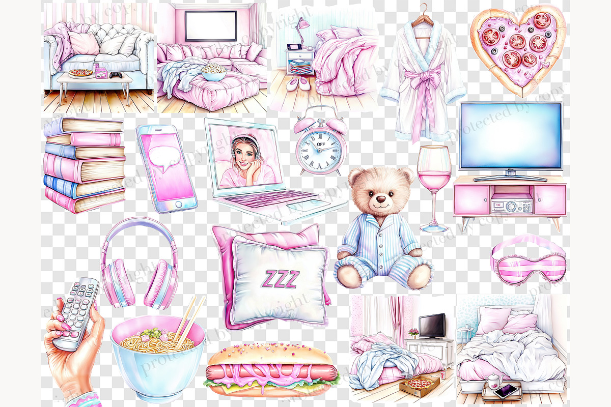 Cozy Pajama Party Clipart Set, a Healthcare Illustration by GlamArtZhanna (Photo 6 of 8)