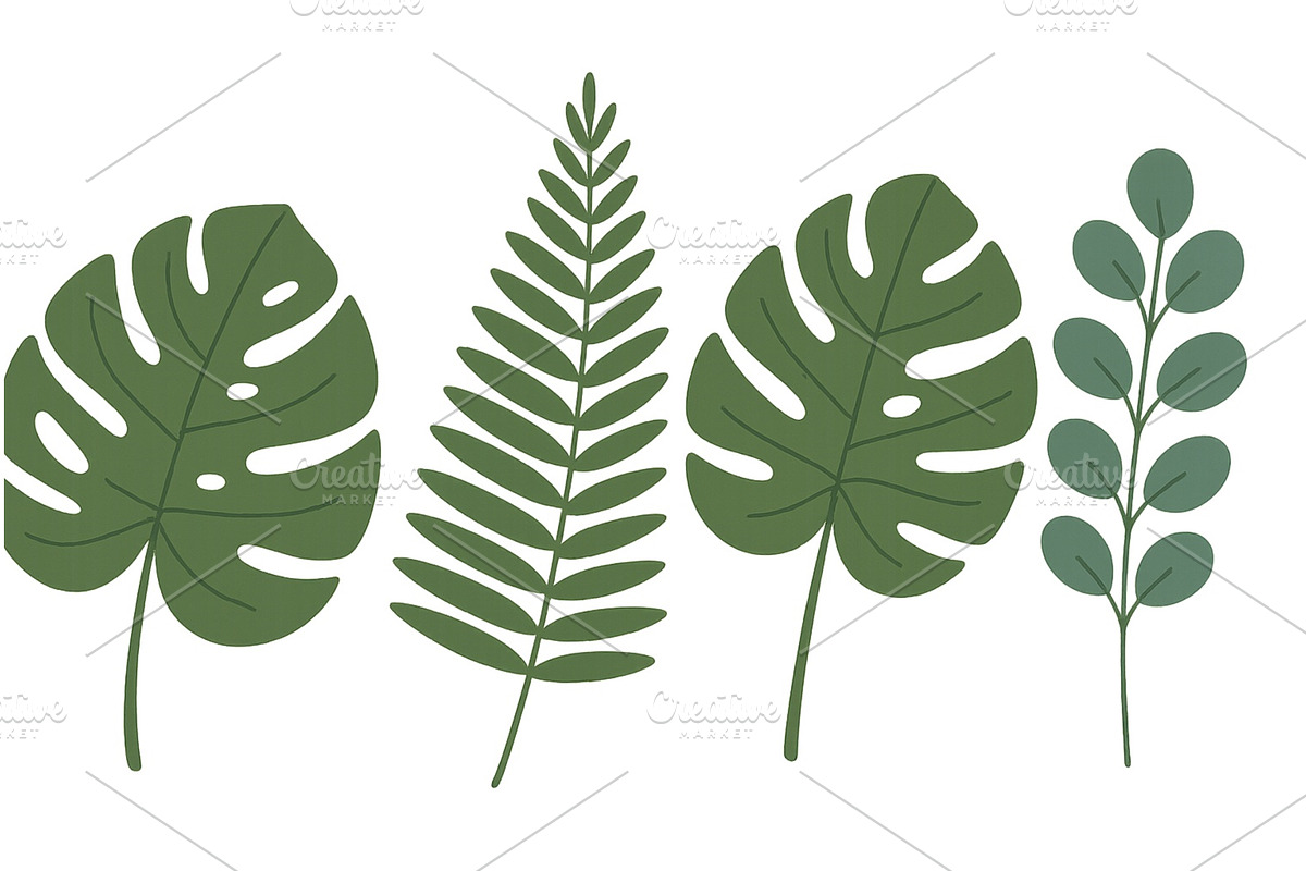 Tropical green leaves arranged in a, an Illustration by ZinetroN