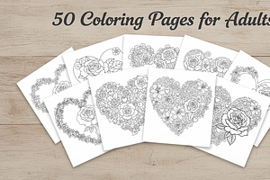 50 Rose Heart Frame Coloring Pages, an Illustration by Amazin_art