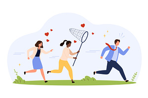 Man chased by women popularity, a Person Illustration by Flashvector