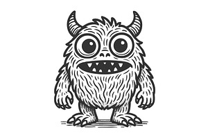 Cute Furry Monster with Horns and, an Animal Illustration by AlexArt