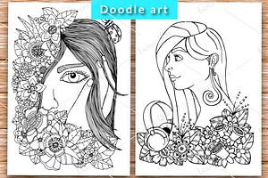 5 Doodle Set Girl With Flowers