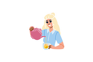 Smiling woman pouring herbal tea, a Food Illustration by pikepicture