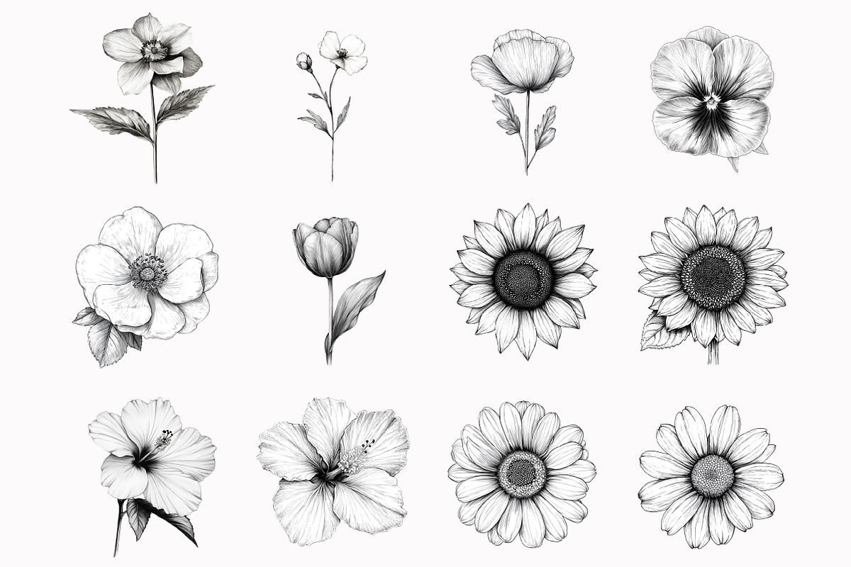 Watercolor Black White Flowers Clipa, an Illustration by Design Market (Photo 2 of 4)