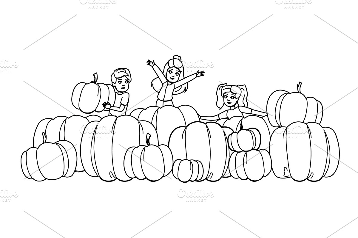 happy pumpkin patch vector, a Person Illustration by pikepicture