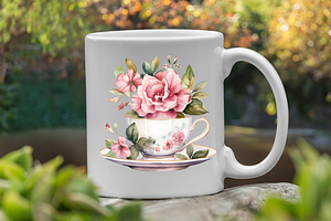 Watercolor Floral Vintage Teacup Cli