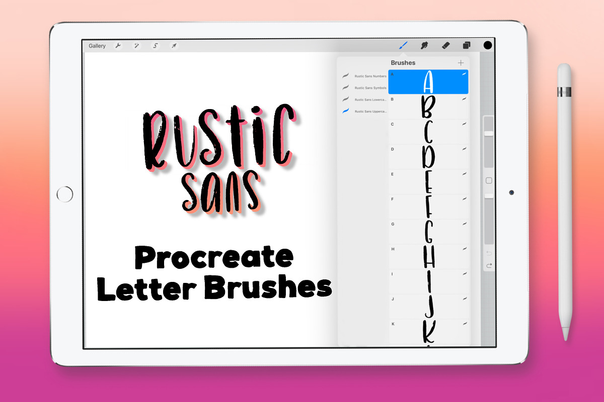 Rustic Sans Procreate Letter Brushes, a Brush Add-On by Nicole Dawn Design (Photo 1 of 7)