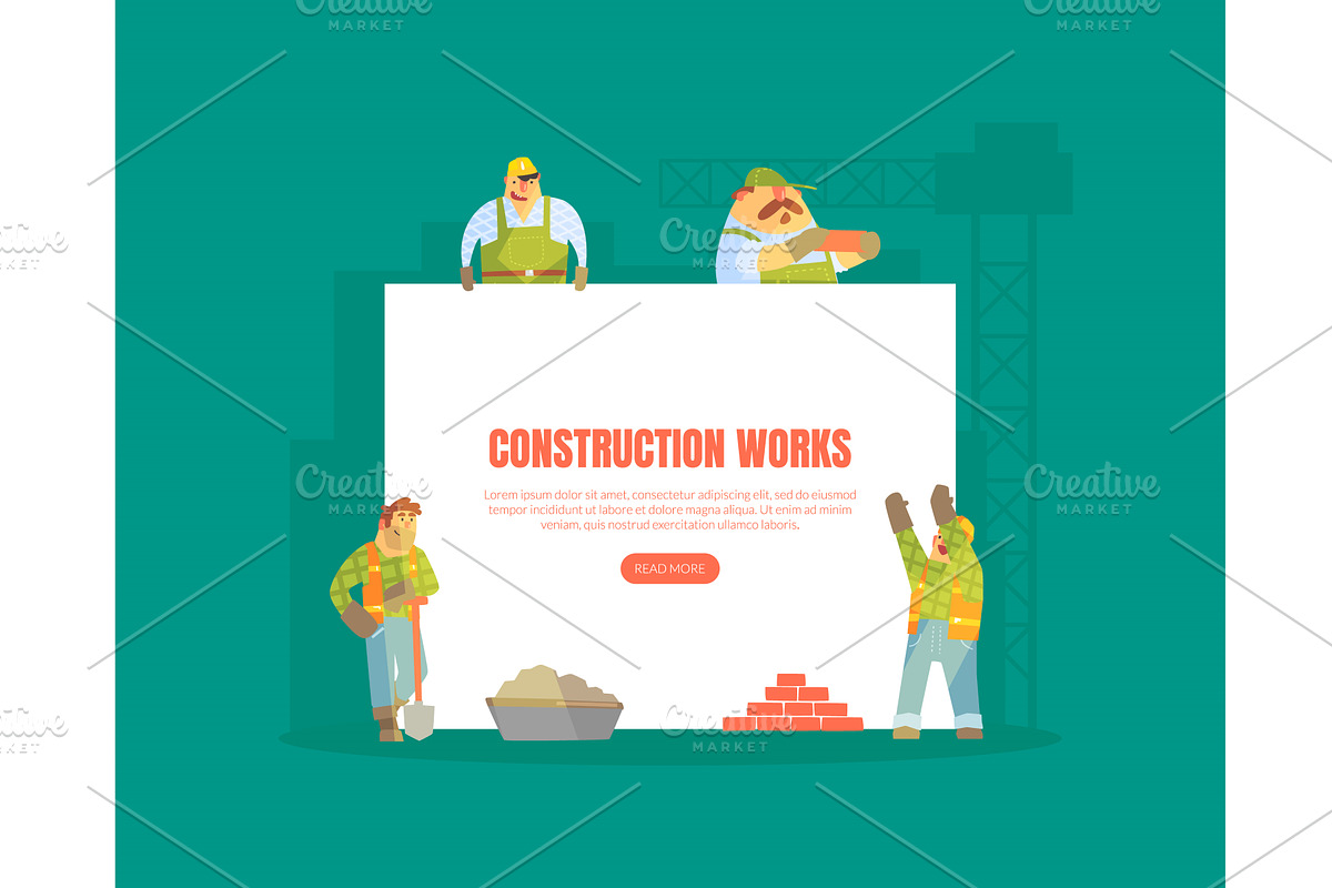 Construction Works Landing Page, an Illustration by TopVectors
