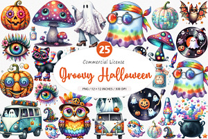 Groovy Halloween Clipart, an Illustration by SinaCreation