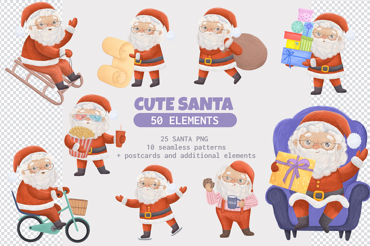 Cute Santa PNG Set, an Illustration by LikaYu (Photo 1 of 5)