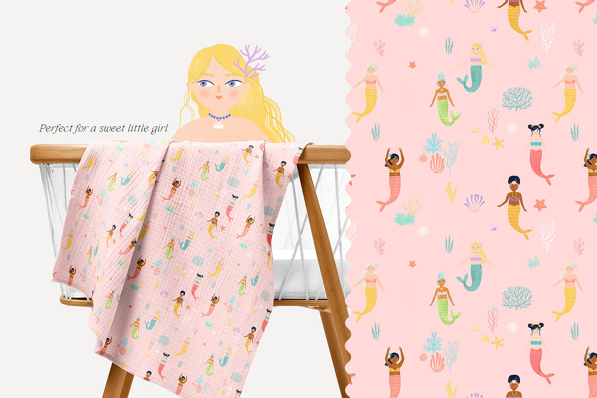 Little Mermaids. Clipart & Patterns, a Decorative Illustration by annartdreams (Photo 8 of 11)