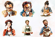 Barista Watercolor Cliparts, a Person Illustration by RobertsArt (Thumbnail 2 of 7)