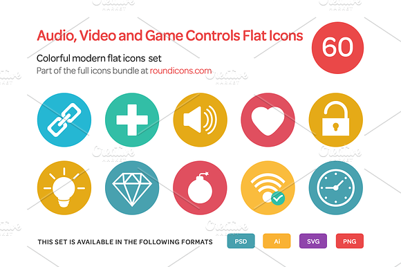 Audio, Video and Game Controls Flat preview 6