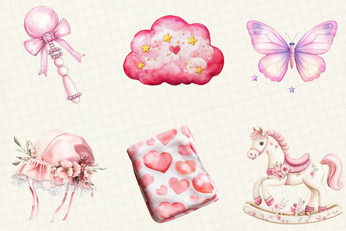Pink Baby Girl Nursery Clipart, an Illustration by OK Design (Photo 2 of 5)