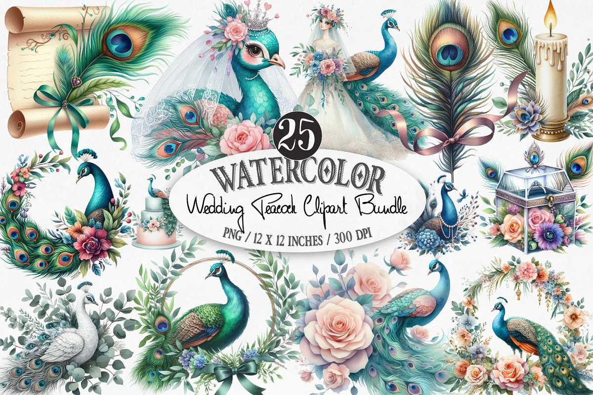 Wedding Peacock Clipart, an Illustration by Designking (Photo 1 of 4)